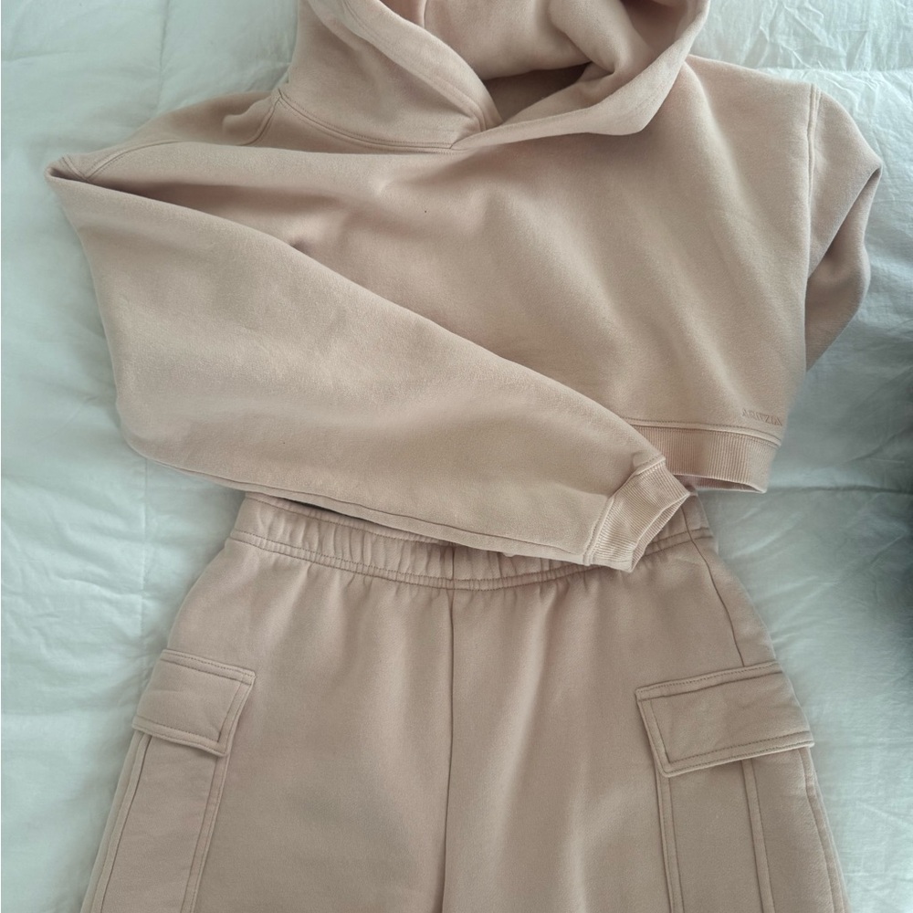 Beige Cropped Hoodie and Joggers Set
